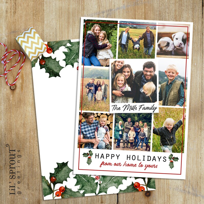 Multiple Photo Holiday Card Holly Collage Style Christmas Etsy