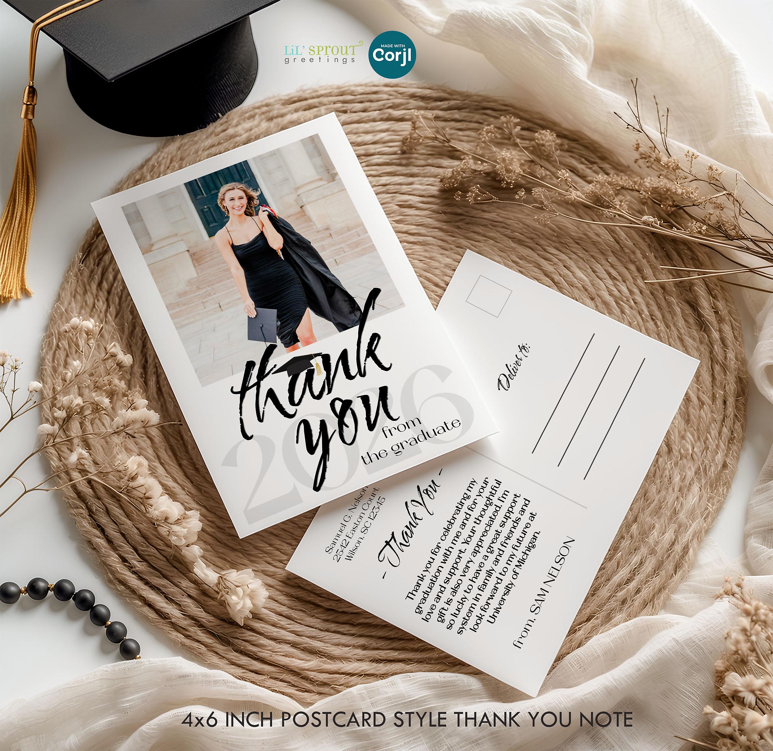 grad cards near me Amazon.com : Hello Love Goods Graduation Thank You Cards Personalized with  Name and School, 5.5x4.25 Black and White Flat Thank You Note Cards with  Envelopes : Office Products