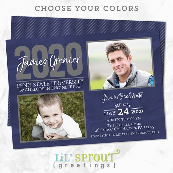 Then And Now Graduation Invitation Childhood Recent Photo Etsy
