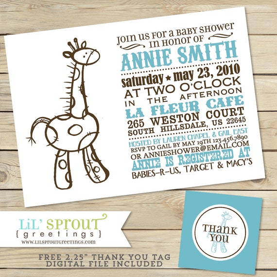 Giraffe Baby Shower Invitation - Giraffe Printable Shower Invitation - Giraffe Shower Invite - Boy Giraffe Invitations - Print Your Own Il_570xn