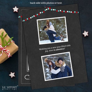 Merry Lights Chalkboard Holiday Christmas Photo Card Red Green or Red Blue Portrait or Landscape Single Photo Card Print Your Own DIY image 2