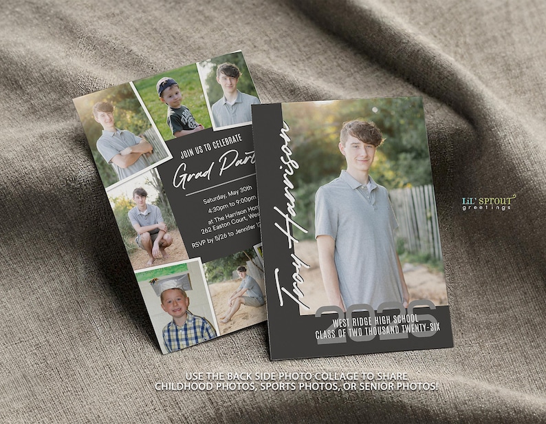 Multiple Photo Collage Grad Announcement, Editable Graduation Invitation Template for Corjl, Double Sided Class of 2026 High School Senior image 8