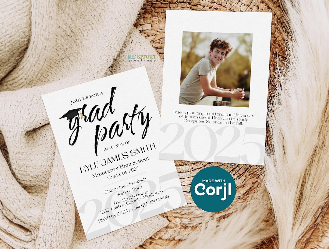 Simple Graduation Party Invite Template, BOTH 4x6 and 5x7