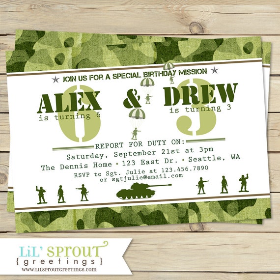 Army Joint Birthday Invitation Camo Twin Birthday Invitation