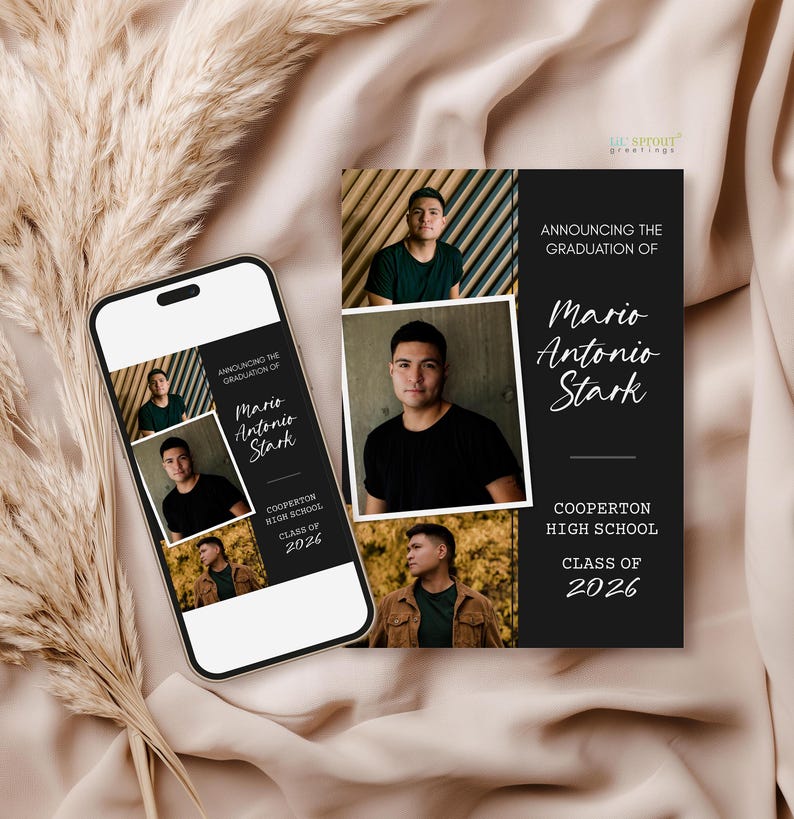 Senior Boy 2026 Graduation Announcement, 5x7 Modern Grad Invite Template for Corjl, Editable Online, Download & Print or Send Digitally image 10