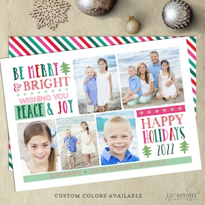 Merry & Bright Colorful Photo Christmas Card - 5x7 Rainbow Holiday Printable Card - Digital File JPEG PDF - Print Your Own Double Sided