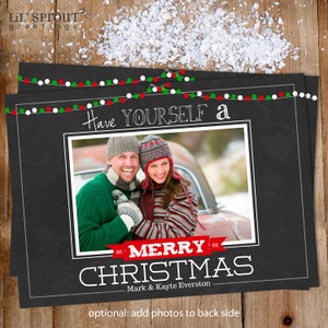 Merry Lights Chalkboard Holiday Christmas Photo Card Red Green or Red Blue Portrait or Landscape Single Photo Card Print Your Own DIY image 4