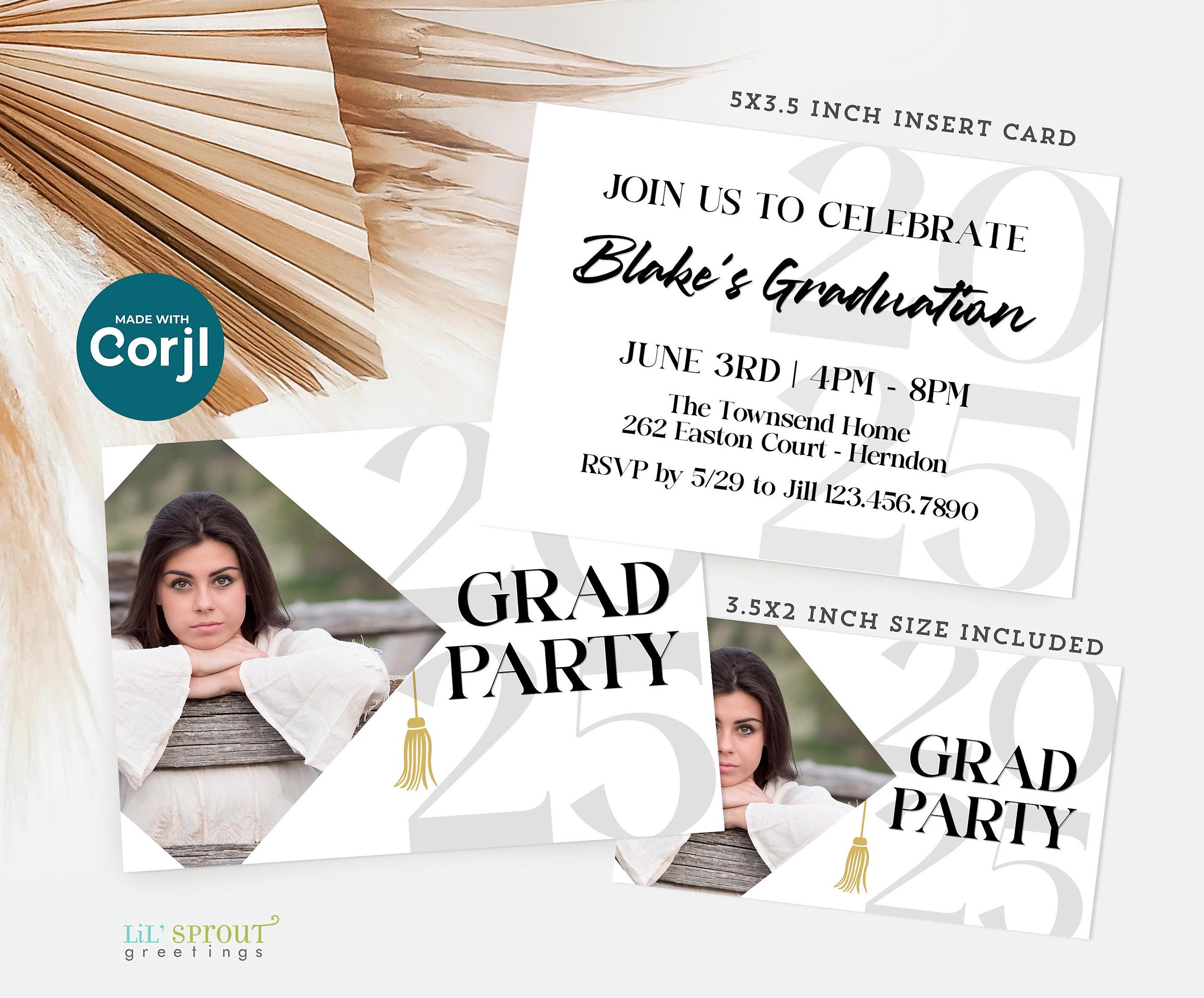 Graduation Insert Card With Photo, Editable Grad Party Invite Details ...