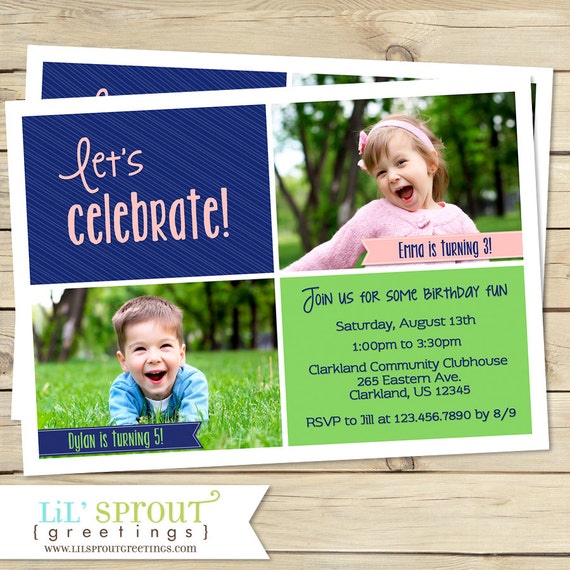 Joint Birthday Party Invitation Sibling Birthday Invite Twin - Etsy