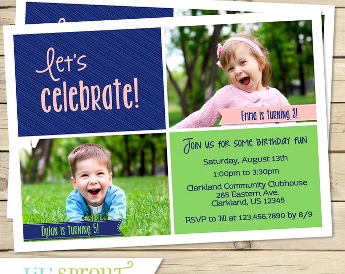 Joint Birthday Party Invitation Sibling Birthday Invite Twin Etsy
