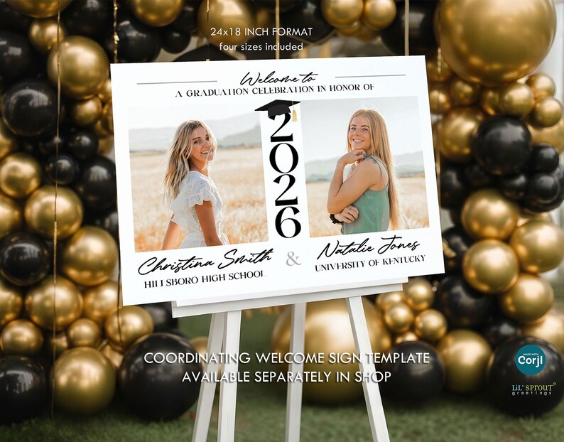 Invitación doble para fiesta de graduación con fotos - Plantillas de 4x6" y 5x7" incluidas - Edita en línea, personaliza colores, descarga archivos al instante imagen 15