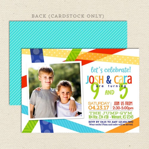 Sibling Birthday Party Invitation: Bright Birthday Bash , Joint Birthday Invitation for Teens, Tween Double Birthday Invitation, Twin Invite