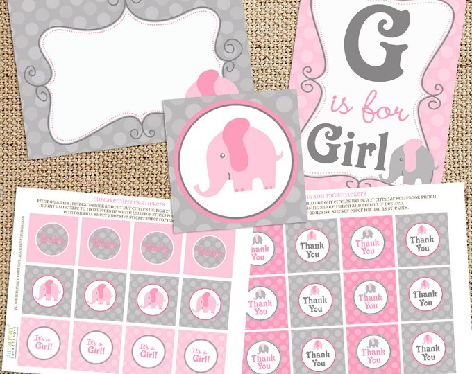 Pink Elephant Baby Shower Printable Decorations - Instant Download - Etsy