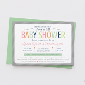 Modern Co-Ed Baby Shower Invitation Template - Editable Jack & Jill Shower Invite - Gender Neutral Design - Matching Cupcake Topper Included
