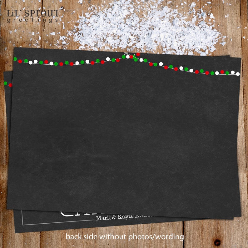 Merry Lights Chalkboard Holiday Christmas Photo Card Red Green or Red Blue Portrait or Landscape Single Photo Card Print Your Own DIY image 6