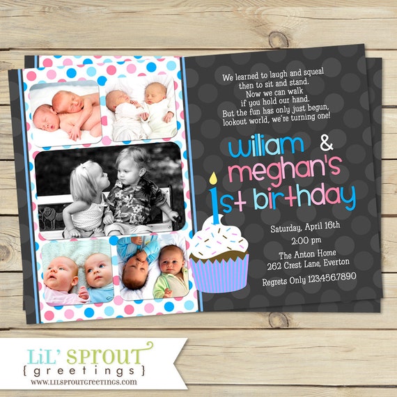 Twins 1St Birthday Invitations Boy Girl 3