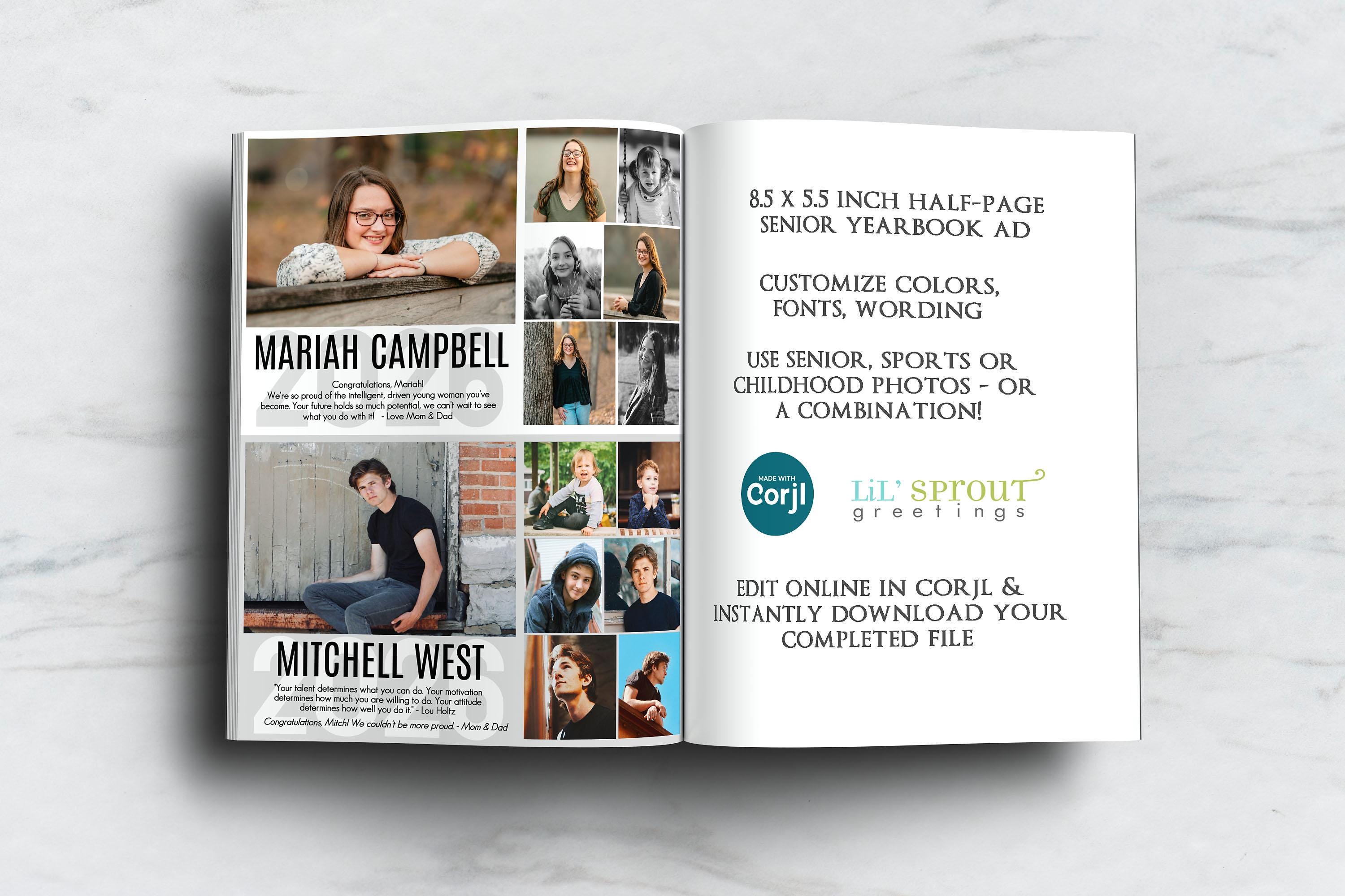 Sample Grad Ad Half Page Grad Photo Recognition Ad Editable Template, Yearbook Ad for ...