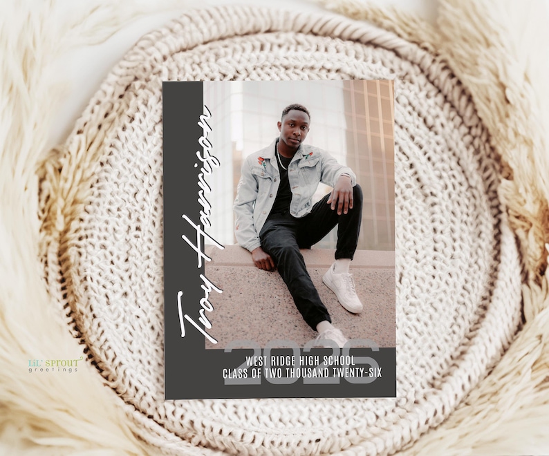 Multiple Photo Collage Grad Announcement, Editable Graduation Invitation Template for Corjl, Double Sided Class of 2026 High School Senior image 3