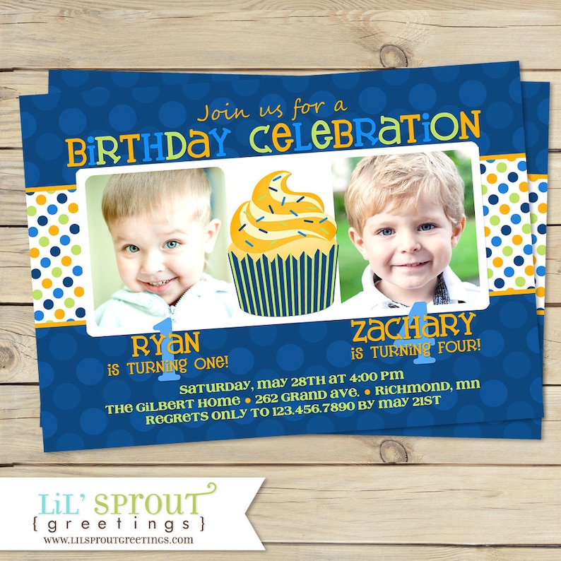 Joint Boy Birthday Invitations Brother Twin Birthday Party Etsy
