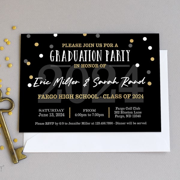 Graduation Party Invitation 5x7 inch Printable PDF JPG File, 2024 Invite College High School Middle or Elementary, Print Your Own Invites
