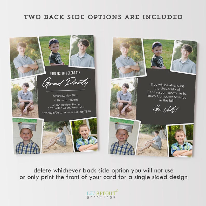 Multiple Photo Collage Grad Announcement, Editable Graduation Invitation Template for Corjl, Double Sided Class of 2026 High School Senior image 5