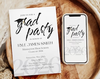 Simple Graduation Party Invite Template, BOTH 4x6 and 5x7" Sizes Included, Edit 2026 Grad Invitation Online w/ Corjl, Download & Print