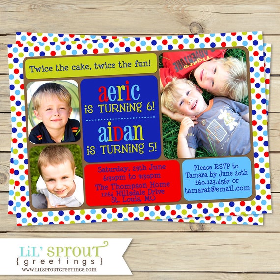 Boy Joint Birthday Party Invitation, Twin Boy Printable Birthday Invitation, Boys Dual Birthday