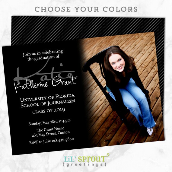 Senior Graduation Announcement - Printable Senior Graduation Invitation- Simple Black and White Single Photo Card - Class of 2022 Open House Il_570xn