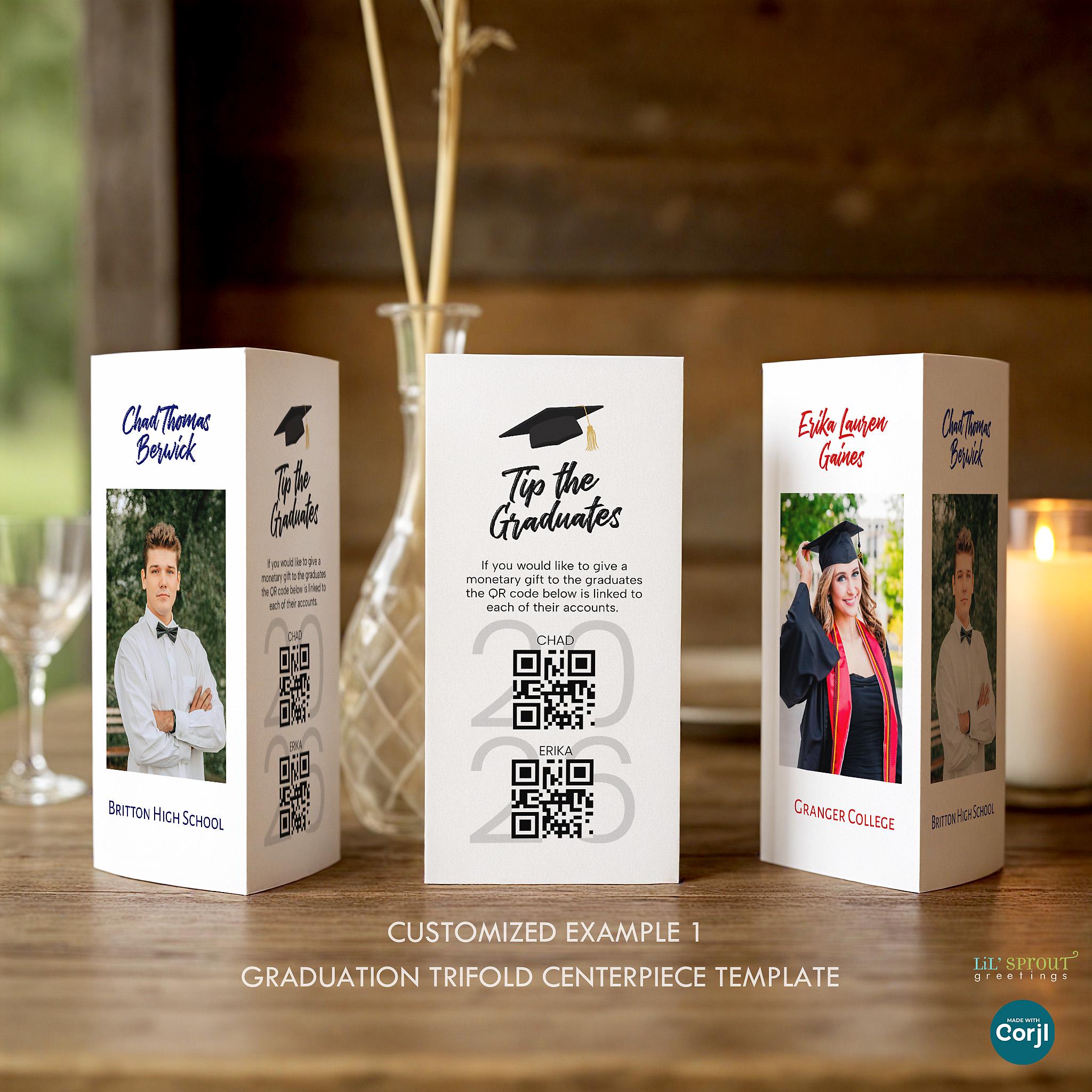 Double Graduation Trifold Table Sign - Grad Party Centerpiece ...