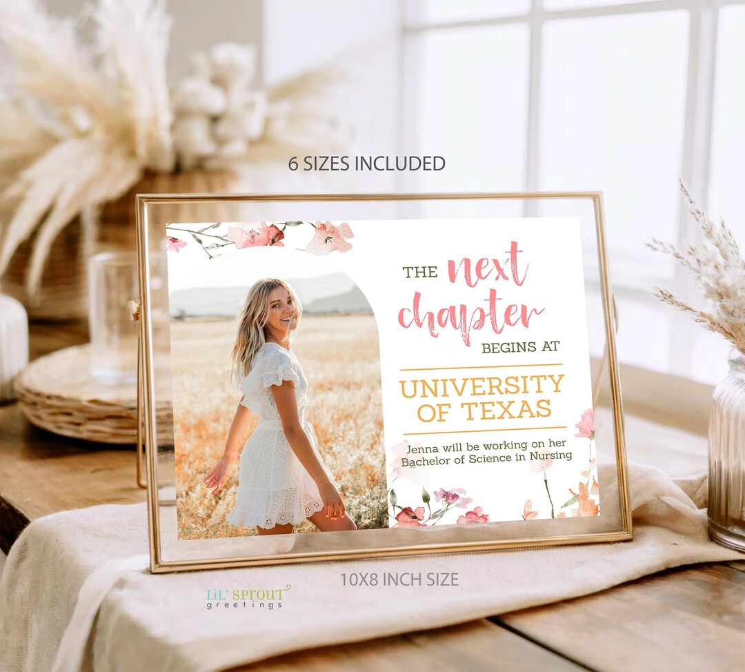 Pink Floral Graduation Next Chapter Sign With Arched Photo, 6 Editable ...