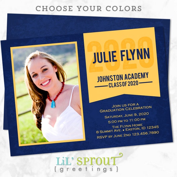 Gold Ribbon College PHOTO GRADUATION ANNOUNCEMENT - Graduation Invitation - Printable Grad Class of 2022- Digital File - Choose your colors Il_570xn