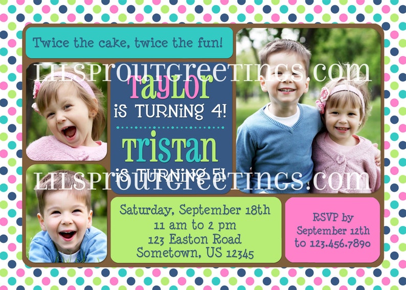 Joint Birthday Photo Invitation Sibling Birthday Invitation Etsy