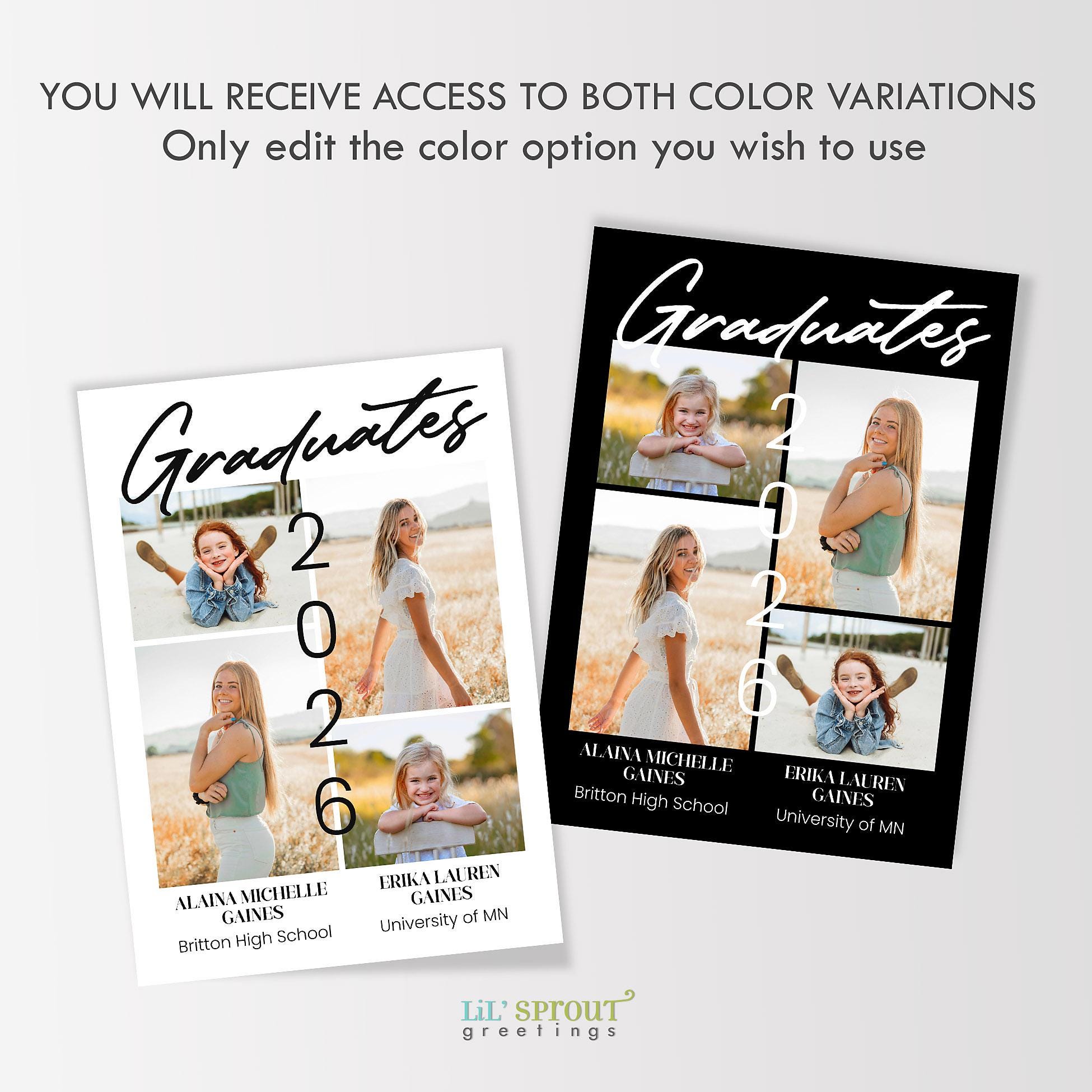 Dual Graduation Announcement Template, 2 Person Joint 5x7 Grad Invite ...
