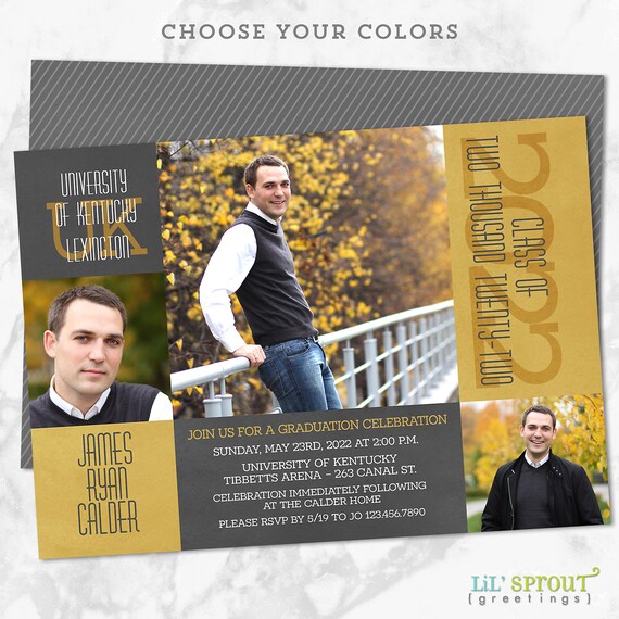 Class of 2022 Graduation Announcement - High School or College Graduation Invitation- Custom Colors, Male or Female - Printable File JPG PDF Il_570xn
