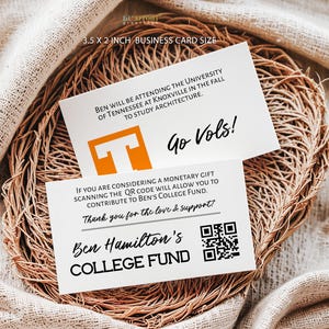 College Fund Insert Card with QR Code, Customizable Template, 3.5x2" AND 5x3.5" Sizes Included, Edit Online & Instantly Download