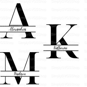 May include: Black monogram designs featuring the letters A, K, and M, each with a horizontal line for a name. The names "Alexandria", "Katherine", and "Madison" are written in a cursive font below each letter. These are perfect for personalized gifts.