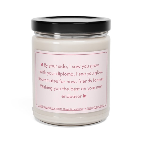 Roommate's Graduation Poem, Scented Soy Candle, Gift for Roommate Graduation