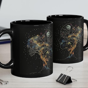 Universal Mind Black Ceramic Coffee Mug For Spiritual Person Of Yoga Mug Of Creative Intelligence Mug For Hot Chocolate Lover Gift Tea Mug