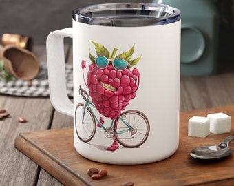 Victorious Raspberry Riding Bicycle Mug: Funny Cyclist Gift, 10oz Insulated Stainless Steel