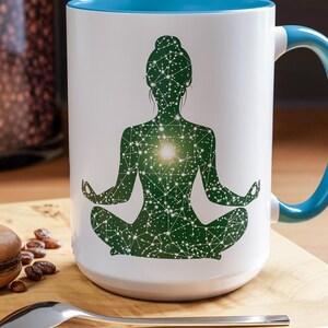 Heart Chakra Prana Accent Ceramic 11oz 15oz Coffee Mug For Spiritual Celestial Space Theme Yogi Zen Woman Meditation Yoga Gift For Her Mug