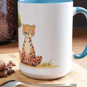 Cheetah Meditation Accented Ceramic 11oz 15oz Coffee Mug Funny Morning Meditation Gift For Yogi Zen Spiritual Practice Yoga Namaste Mug