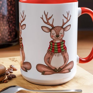 Reindeer Vibes Accented Ceramic 11oz 15oz Coffee Mug Funny Reindeer Meditation Gift For Yogi Spiritual Practice Yoga Meditator Namaste Mug