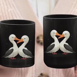 Albatross Lovers Black Ceramic Coffee Mug For Cute Animal Lover Wildlife Tea Mug Cute Love Birds Valentine&#39;s Day Gift For Romantic Partner