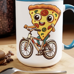 Funny Pizza On A Bicycle Mug 15oz Colored Ceramic Bicycle Mug Bicycle Lover Gift For Cyclist Bicycle Rider Mug Funny Cycling Mug