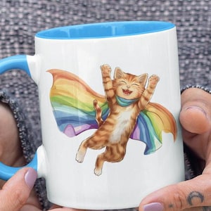 Super Cat Accent Ceramic 15oz Mug 11oz Pride Mug Gift For Gay Orange Cat Lover Mug For LGBT Pride Gift For Lesbian Mug Subtle Pride Mug