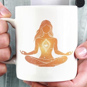 Woman In Meditation, Sacral Chakra, Space Theme Gift For Her, Yoga Mindfulness Mug, Spiritual Zen Gift, Unique Tea Cup, Energy Healing Decor