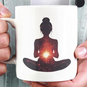 Root Chakra Woman In Meditation, Space Theme Gift For Her, Yoga Mindfulness Mug, Spiritual Zen Gift, Unique Tea Cup, Energy Healing Decor