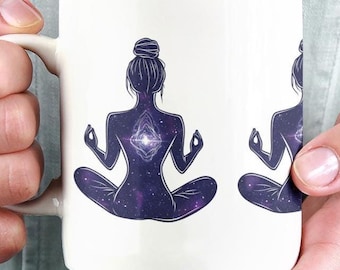 Spiritual Woman Meditation, Third Eye Chakra Theme Gift, Yoga Coffee Cup, Mindfulness Tea Mug, Boho Ceramic Mug, Relaxation Hot Cocoa Mug