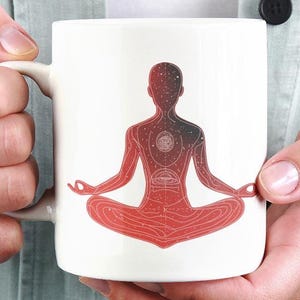 Man In Meditation, Root Chakra, Space Theme Gift For Him, Yoga Mindfulness Mug, Spiritual Gift, Unique Tea Cup, Energy Healing Vibes Decor