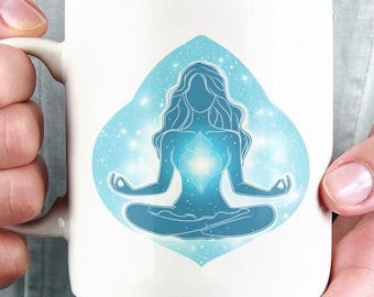 ブルースロートチャクラコーヒーマグ：スピリチュアルヨガギフト